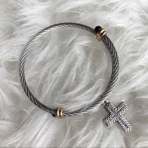 Slide-on Silver Adjustable Bracelet + Cross Charm